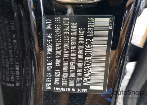 2011 Porsche Panamera 2 z USA, uszkodzony, nr VIN WP0AA2A77BL010602